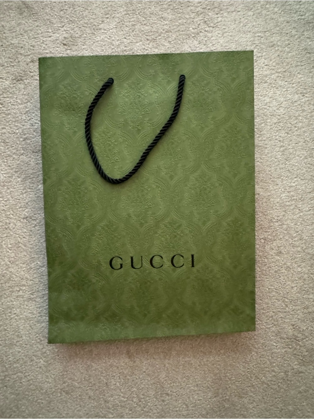 Gucci Green Embossed Logo Shopping Bag with Black Rope Handles